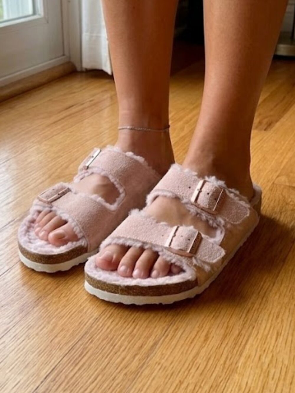 Women's Birkenstock Arizona Suede & Shearling Lined Sandals in Rose Pink 36 or 6 - Picture 1 of 7